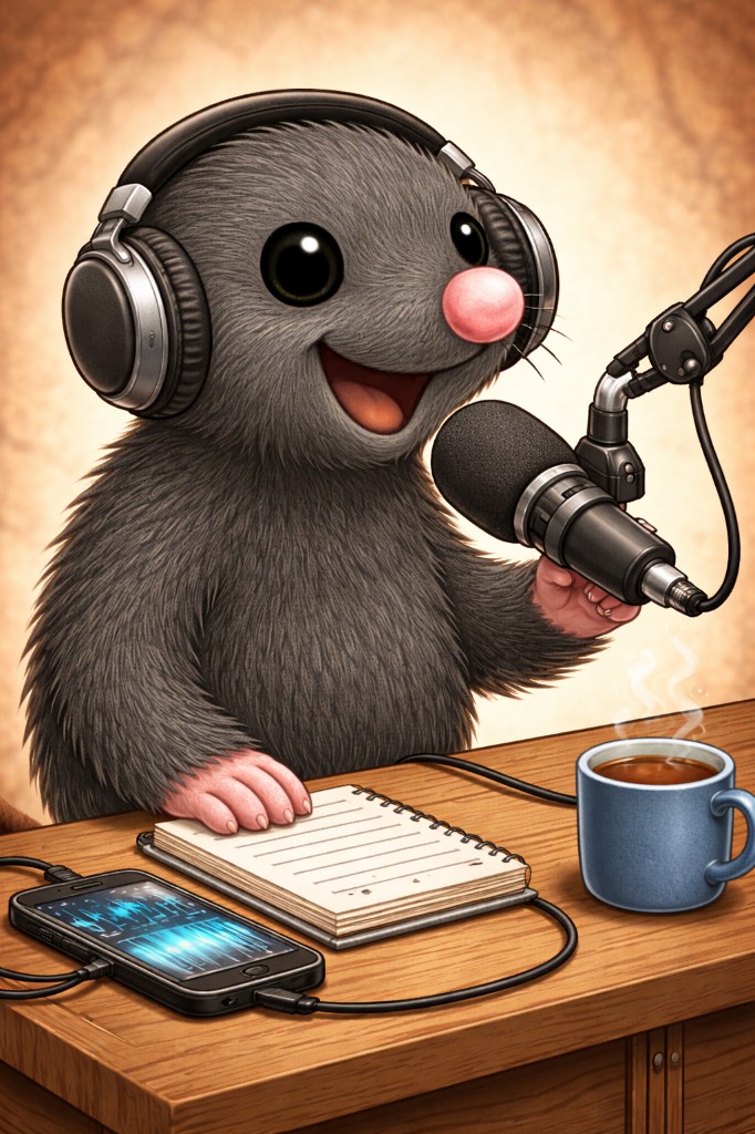 Mole with headphones and microphone